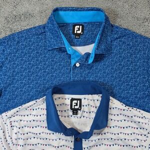 FootJoy Polo Shirt Mens M Blue White Lot of 2 Performance Stretch Short Sleeve